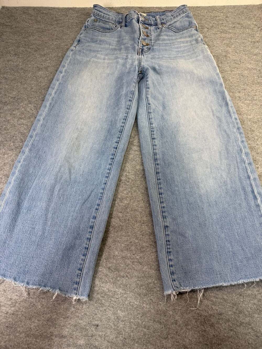 Madewell Wide-Leg Crop Jeans Size 26 Light Wash Raw Hem Button Fly